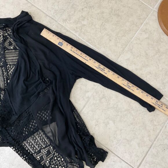 Forever Woman  crocheted open front  cardigan size 2X black sheer panels - Picture 11 of 13